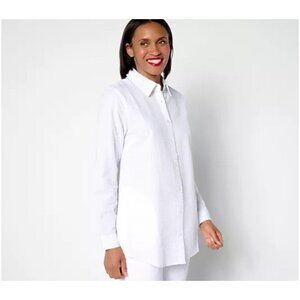 Joan Rivers Seersucker Button Front Shirt Size 2X White Long Sleeve A638946
